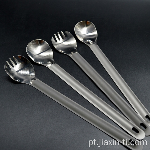 Titanium Long Handle Spork com tigela polida